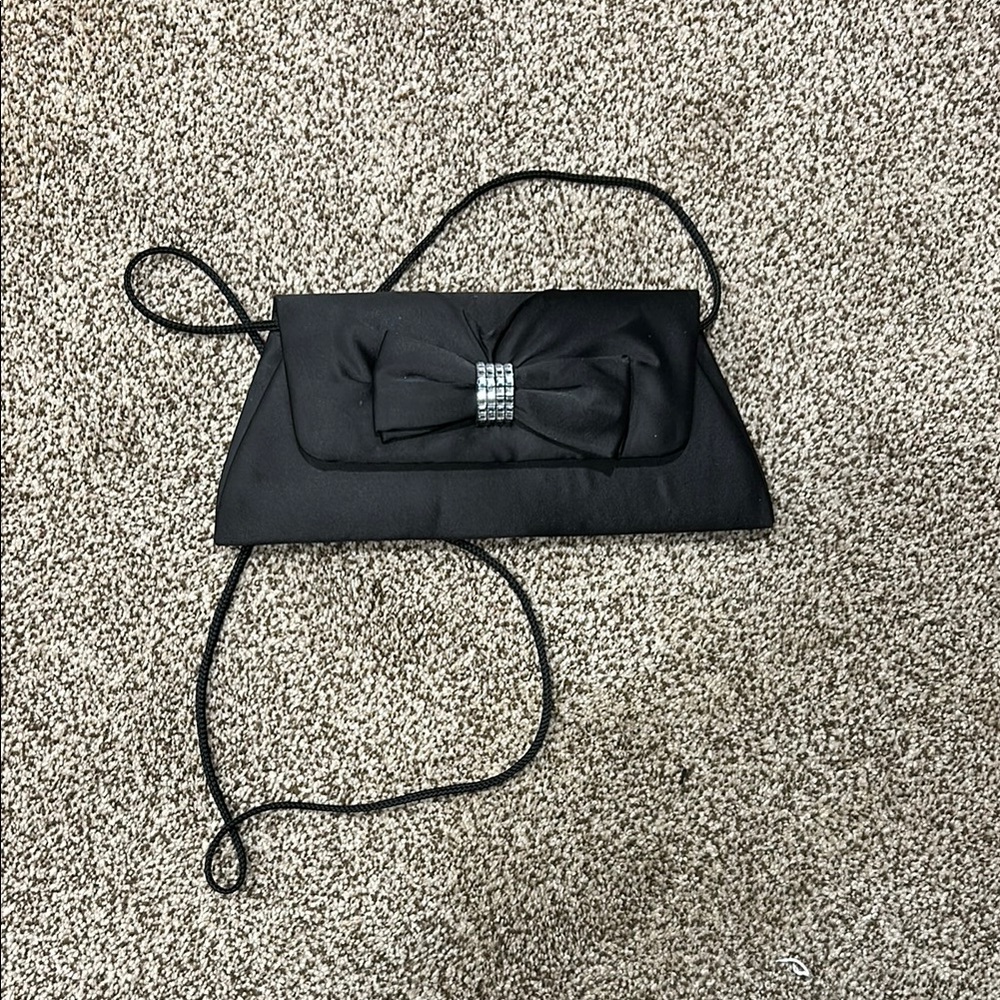 Black Shoulder Bag with Bow Detail and Satin Finish